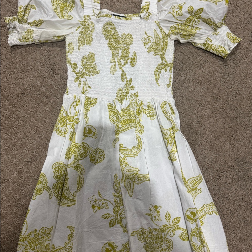 Floral White and Green Dress